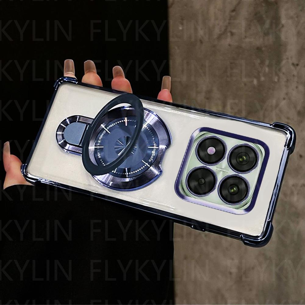 Phone Case For Xiaomi Redmi Note 14 Pro 13 14 Pro Plus 14S 4G 5G Magnetic Holder Stand Plating Silicone Clear Shockproof Cover