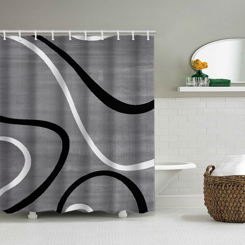 

1/4 Geometric Stripes Shower Curtains, Toilet Seat Decoration, Shower Curtain With Carpet And Toilet Lid, 12 70.8X70.8 Inch Hook W60H190(CM)-1 Pcs