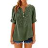 Women’s Casual Loose Fit Blouse with Floral Embroidery Three Quarter Sleeve Button Front V Neck Tunic Top