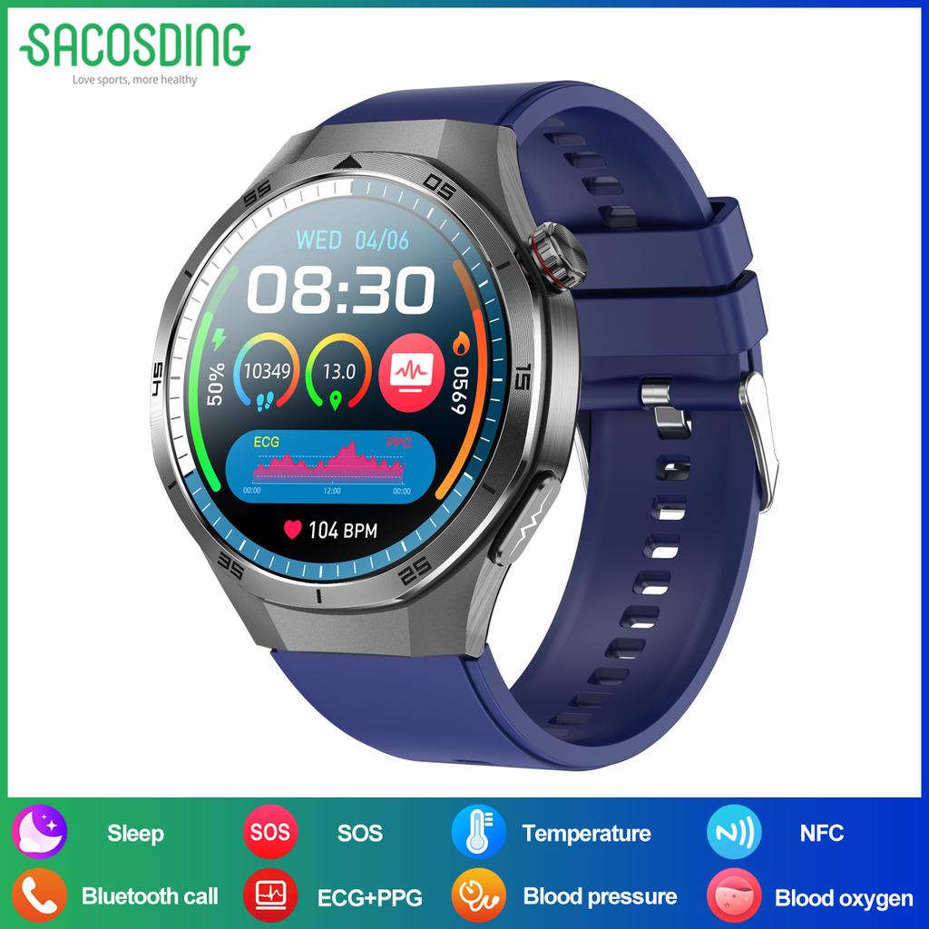 SACOSDING  Smart Watch AMOLED Screen IP68 Waterproof Bluetooth Call Man  NFC Smartwatch