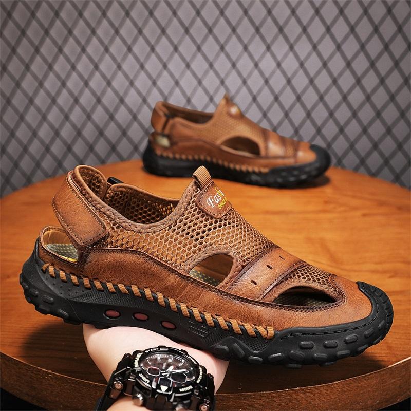 Fashion Cool Summer Male Mesh Shoes Fashion Leisure Beach Flats Holiday Sandals for Men Outdoor Walking Shoes Comfortable Casual Sandals