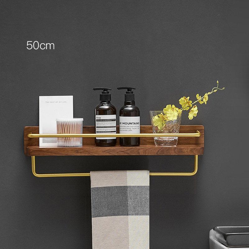 Brushed Gold Solid Wood Bathroom Shelf Wall Mounted Bathroom Storage Rack Towel Rack Bath Shower Shelf Bathroom Shelves