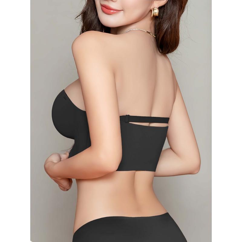 Women's Strapless Push Up Bra Invisible Front Closure Padded Bandeau No Slip Lift Up Bra for Wedding