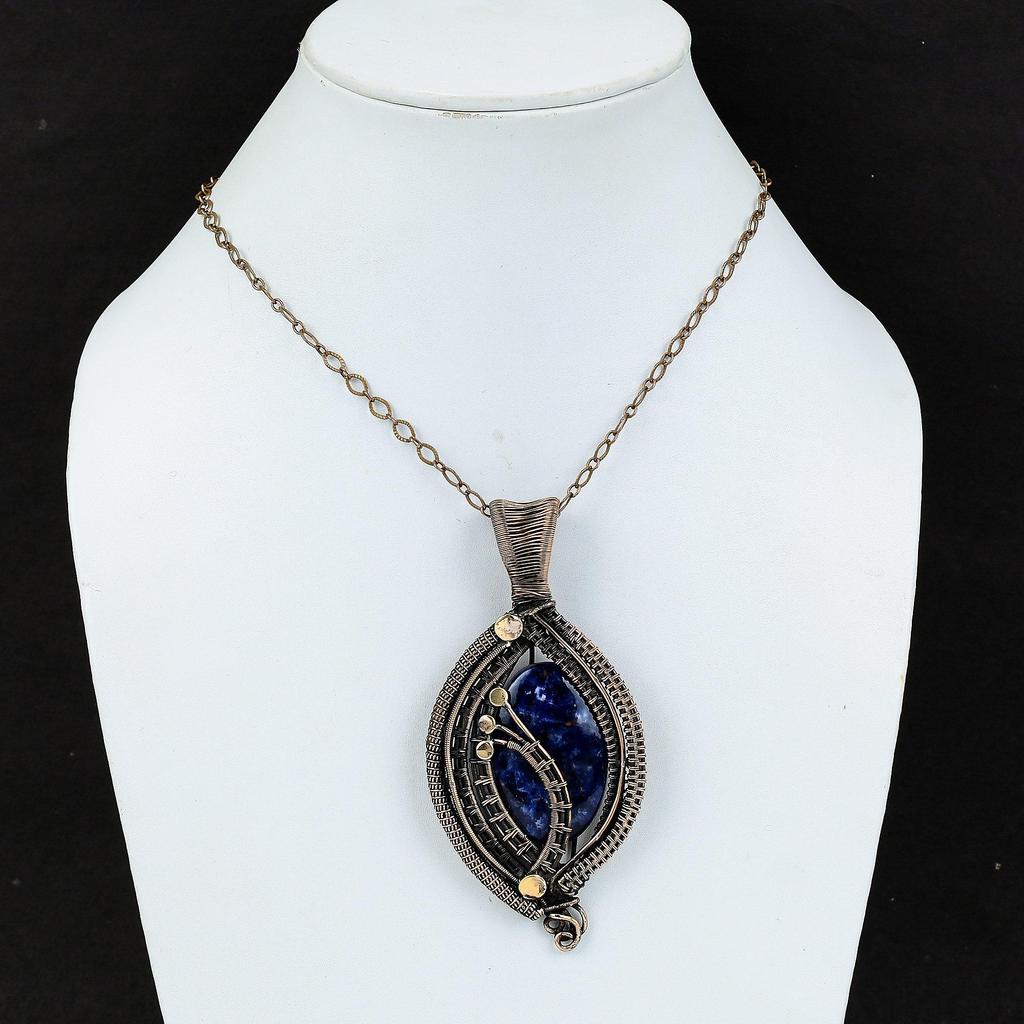 Sodalite Pendant Copper Wire Wrapped Pendant Gemstone Pendant Handmade Jewelry Unique Style Pendant Engagement Gift Beautiful Copper Jewelry