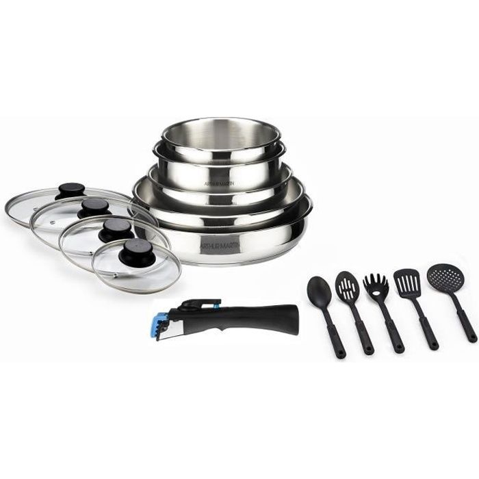 

ARTHUR MARTIN Batterie de cuisine 15 pièces gris