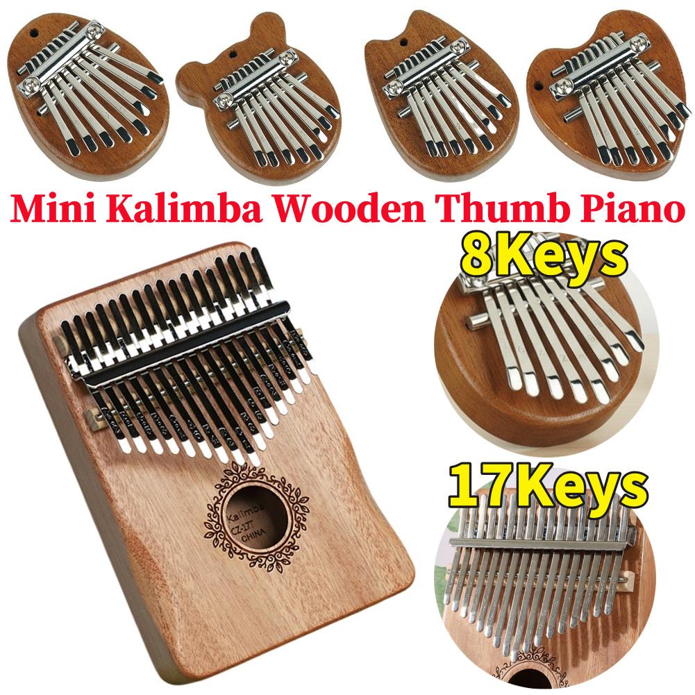 8/17 Keys Mini Kalimba Wooden Thumb Piano Finger Piano Musical Instrument Portable Exquisite Gift Set for Kids Adults Beginners