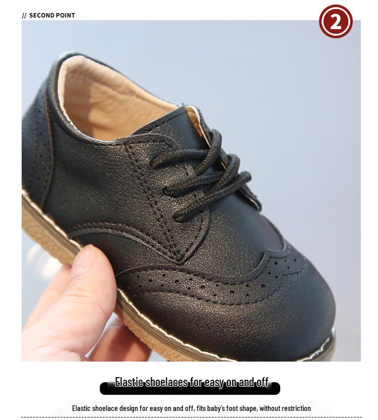 Boys' Soft Sole Leather Retro Brogue Shoes with Laces – Spring/Autumn Style