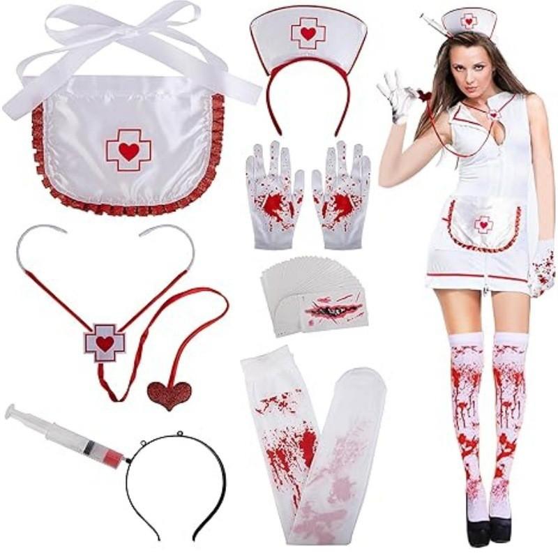 Horror Halloween Bloody Apron Costume Set Adult Cosplay Role Play Scary Butcher Outfit With Stained Design