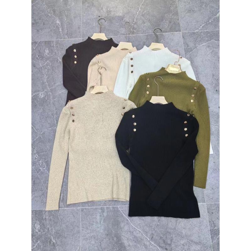 

Вязаный пуловер на пуговицах, осенне-зимний вязаный свитер, топ с полувысоким воротником, свитер приталенного силуэта, новый One size кофейный