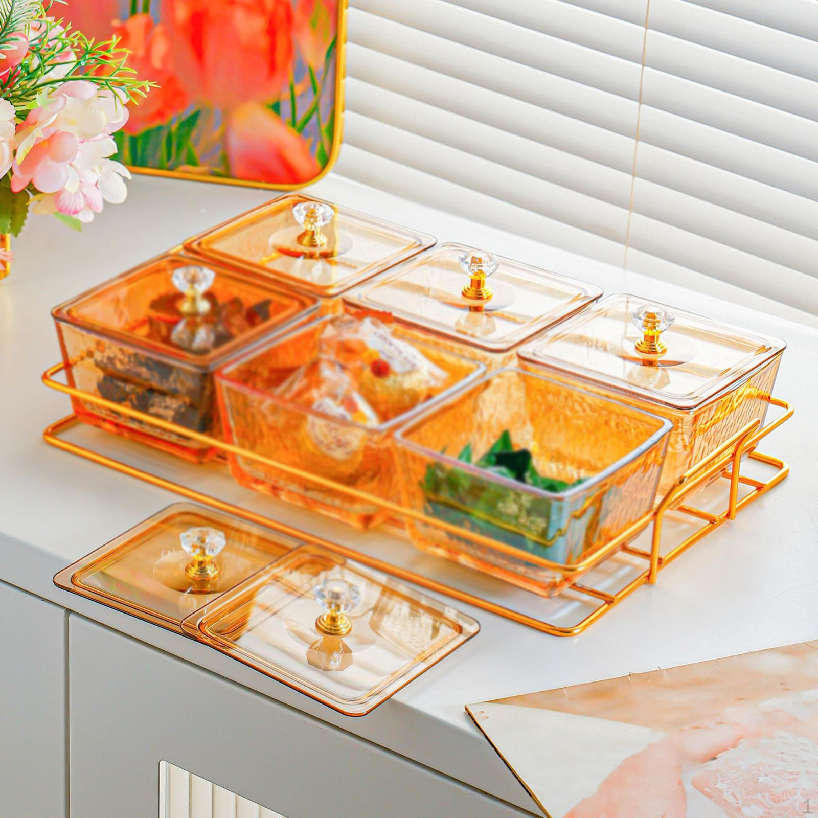 Divided Serving Tray Dish Multipurpose, Durability, Snack Storage Container for Home, Orange
