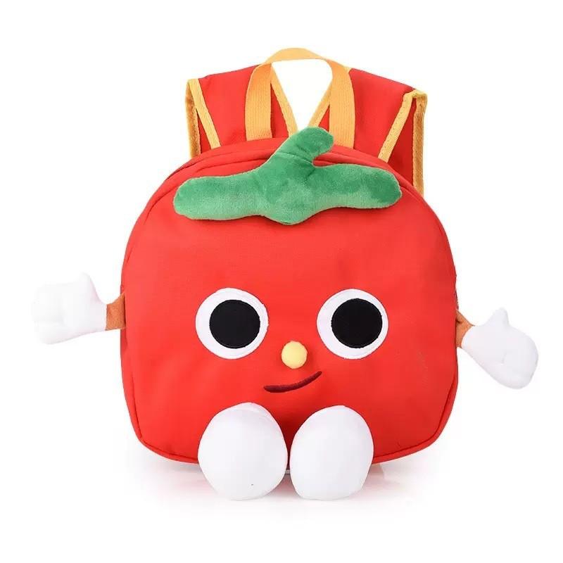 Canvas Cartoon Tomato Plush Backpack With Fun Cartoon Pattern Students For