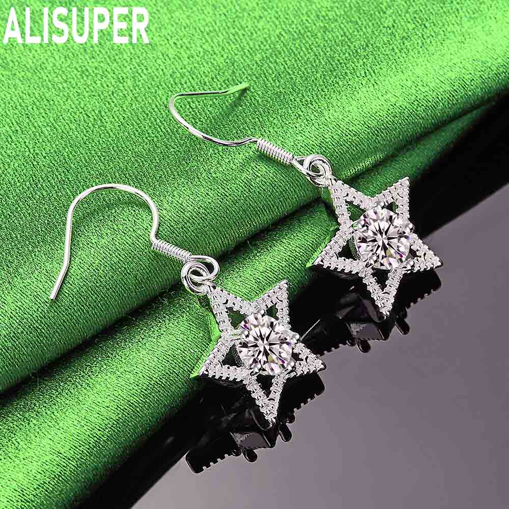 Exquisite 925 Sterling Silver Five-Pointed Star Earrings Set With AAA Zircon - Stylish Evening Jewelry