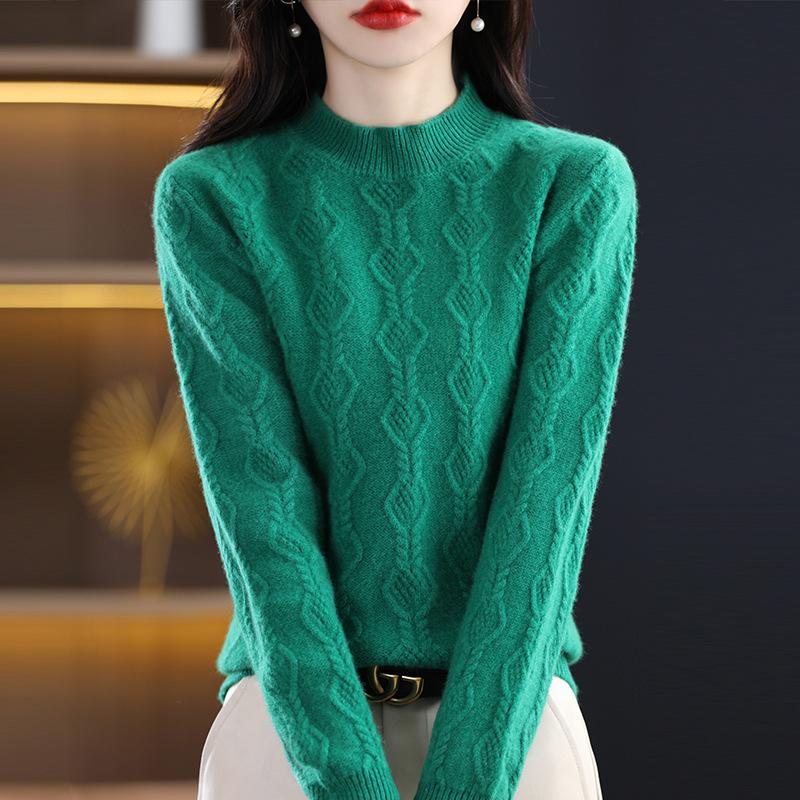 

Кардиган с ромбовидным узором и вырезами, с полувысоким воротником, для женской весны и осени, новый, свободный и универсальный, модный шерстяной базовый топ-рубашка XXL