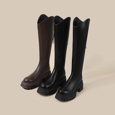 V-mouth Brown Inner Height Increase Small Muffin Thick-soled Boots Women's Autumn and Winter Tall Knight Boots But Knee Boots