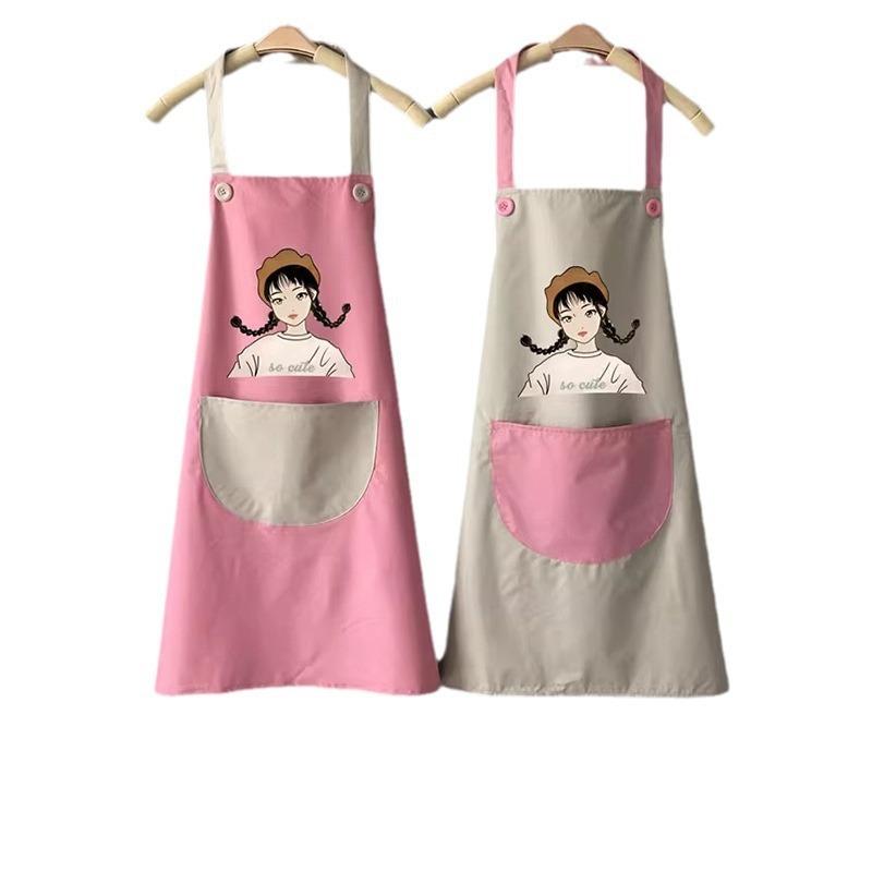 Cartoon Little Girl Apron Waterproof and Oil-proof Fashionable Apron for Kitchen Home Cooking and Housework