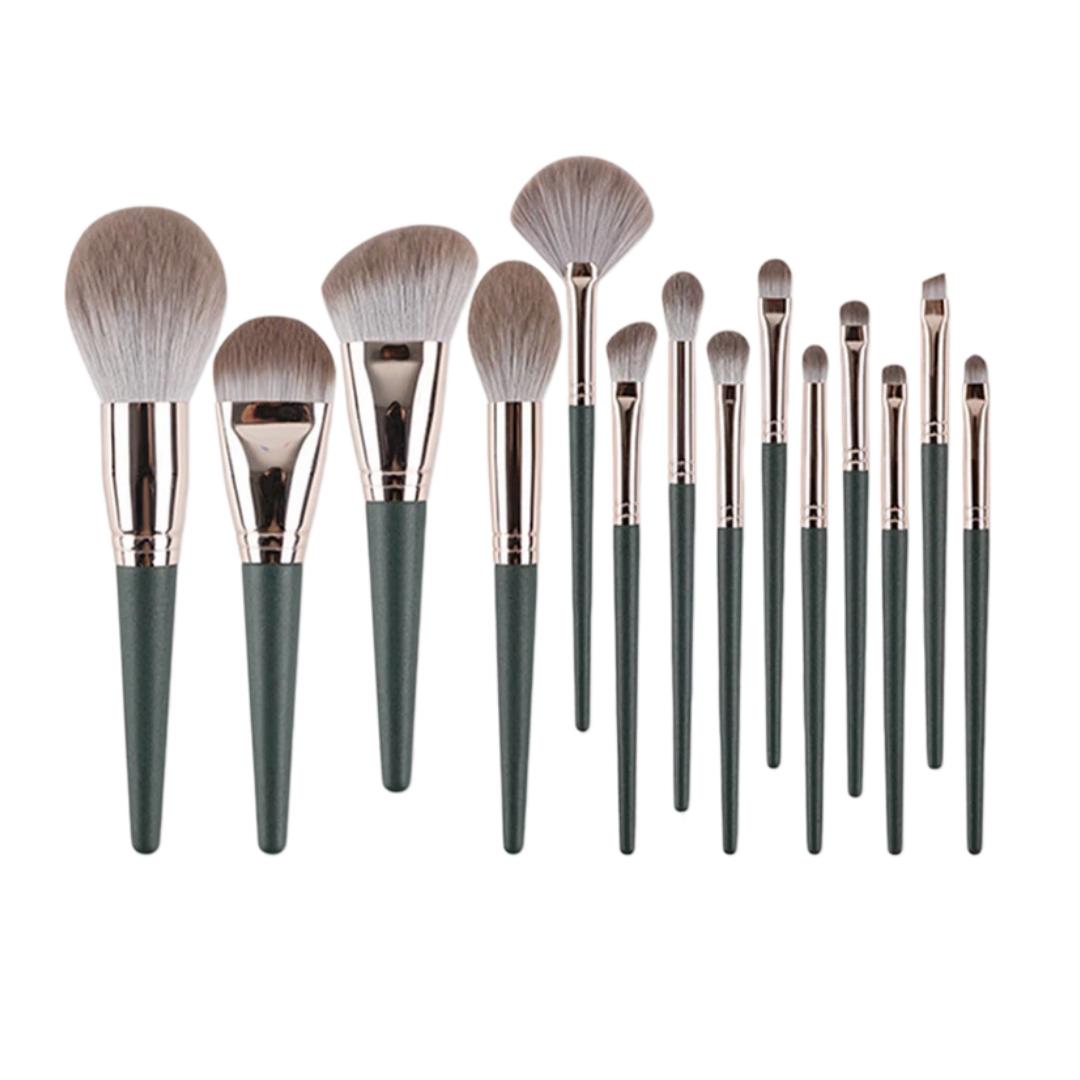 

BOB Makeup Brush Set: Powder, Foundation, Contouring, Blush, Highlighter, Concealer, Nose Shadow, Fine Brushes, 14-Piece Set зелений