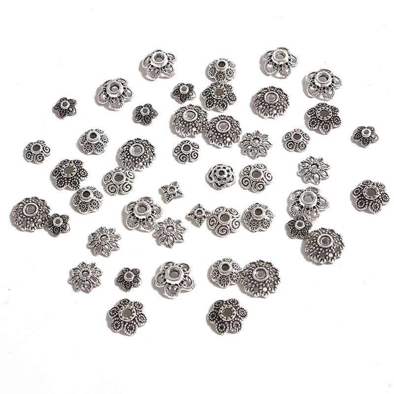 

50 шт металлические полые цветочные бусины, колпачки, коннекторы для изготовления ювелирных изделий своими руками 21 серебряный