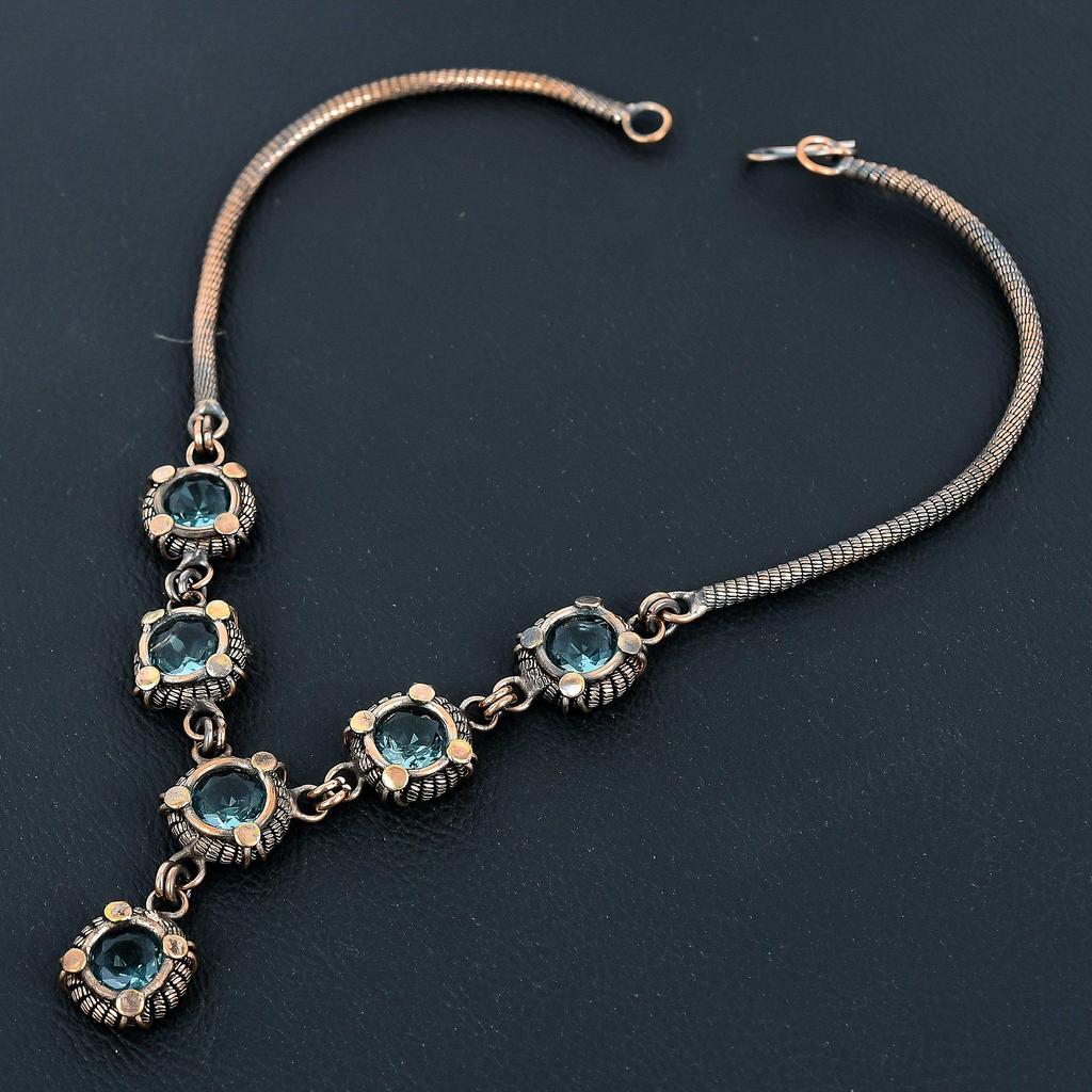 Aquamarine Necklace Handmade Jewelry, 999 Copper Wire Wrapped Necklace Designer Gemstone Jewelry Adjustable Chain Necklace Gift For Mom