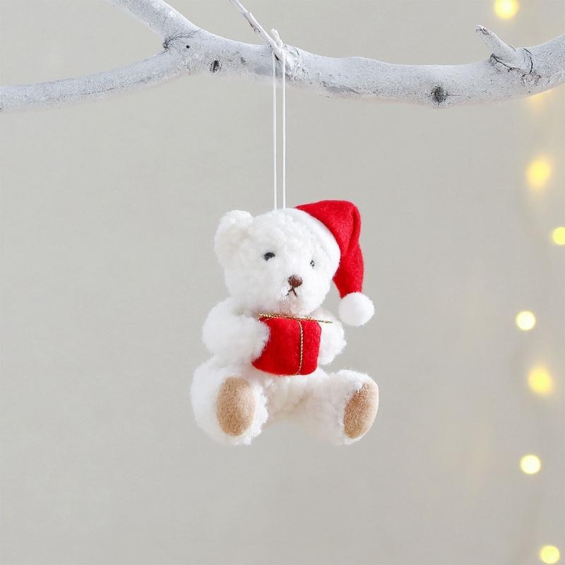 Plush Bear Pendant Hanging Ornament Lovely Christmas Tree Decoration For Indoor Outdoor Holiday Party Decoration