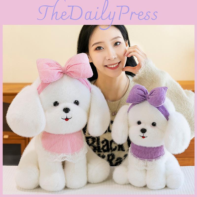 Bowknot Dog Teddy Plush Toy Stuffed Animal Doll Bedroom Decoration Kids Gift