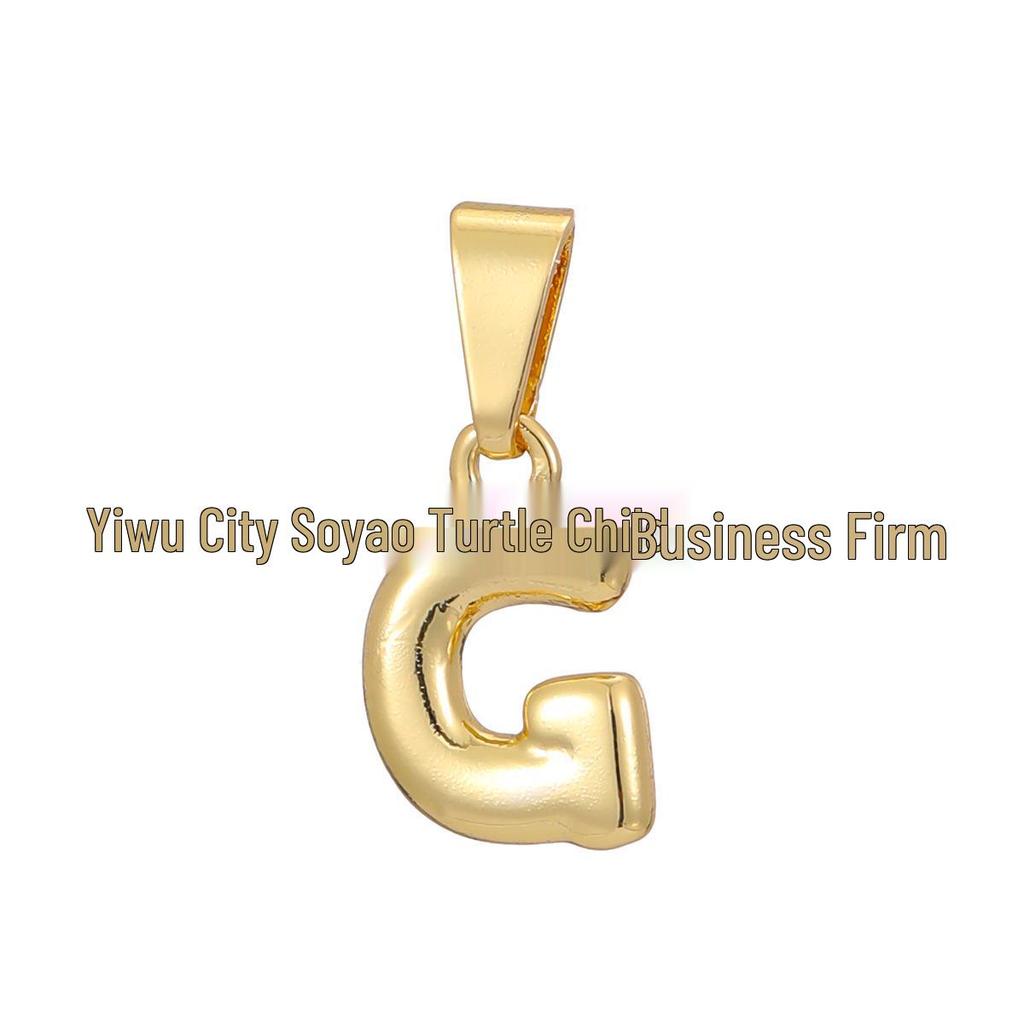 18k Gold-Plated Brass Mini Bubble Letter Pendant Necklace, DIY Personalized with 26 English Letters.