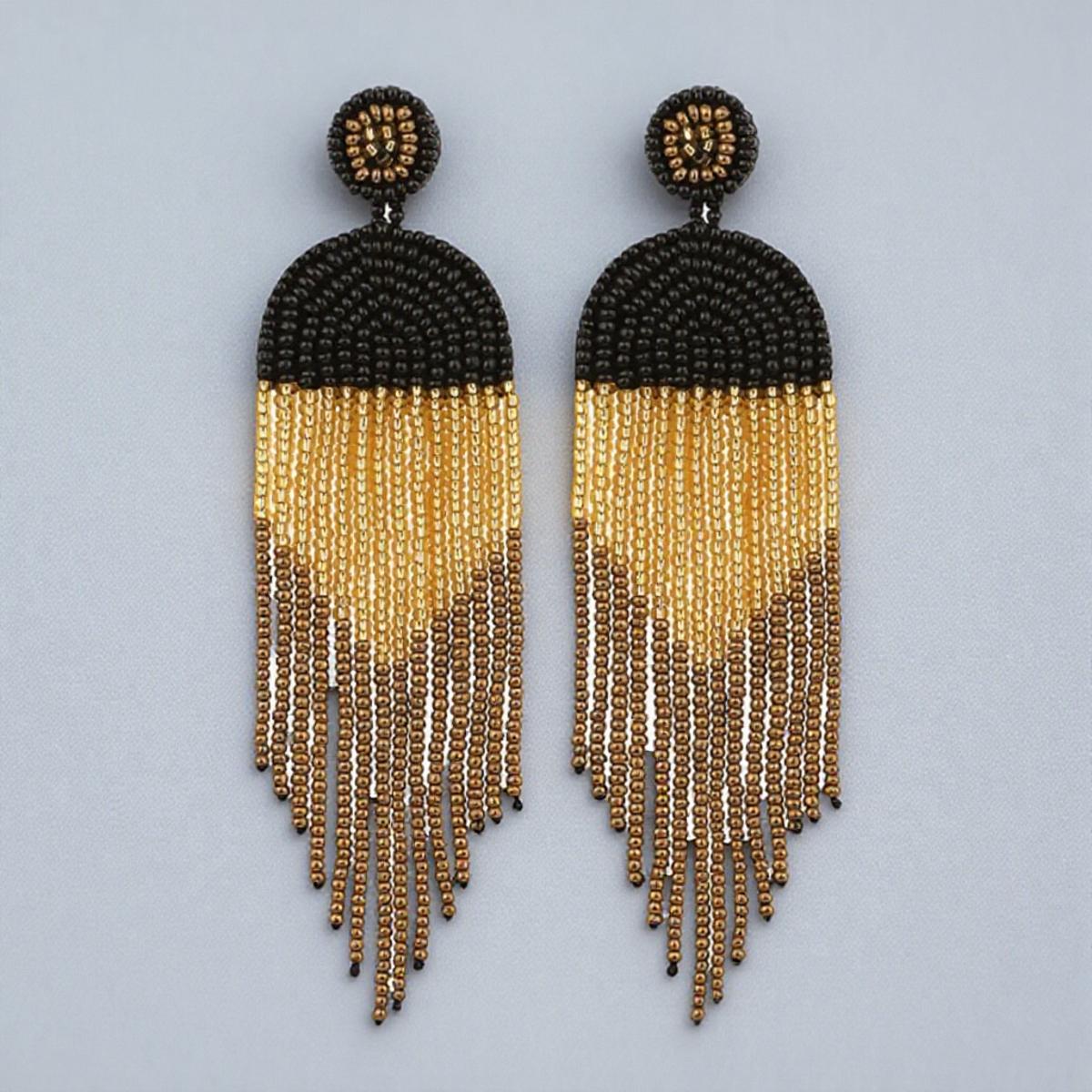 

Серьги-кисточки с бисером, длинные, ручной работы, богемные, эффектные, висячие серьги для женщин, модная бижутерия, подарок чёрный
