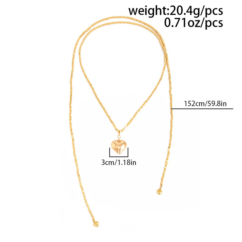 Fashion Gold Color Love Heart Pendant Necklace Women Vintage Beaded Chain Long Necklace Sweater Chain Jewelry Accessories