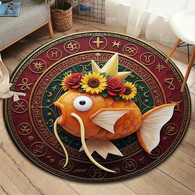 Retro Pokemon Round Area Rug,Carpet Rug for Living Room Bedroom Sofa Playroom Decor,Non slip Floor Mat