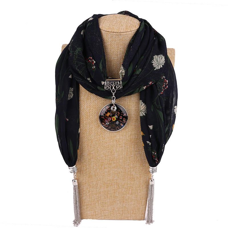 Böhmischer Baumwoll-Leinen-Schal mit Vintage-Anhänger & Quaste Damenmode Wickeltuch Schal
