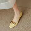 Low Heel Elegant Ladies Footwear Moccasins Metal Decoration Normal Leather Casual Office Beige Women's Shoes Square Toe On Offer