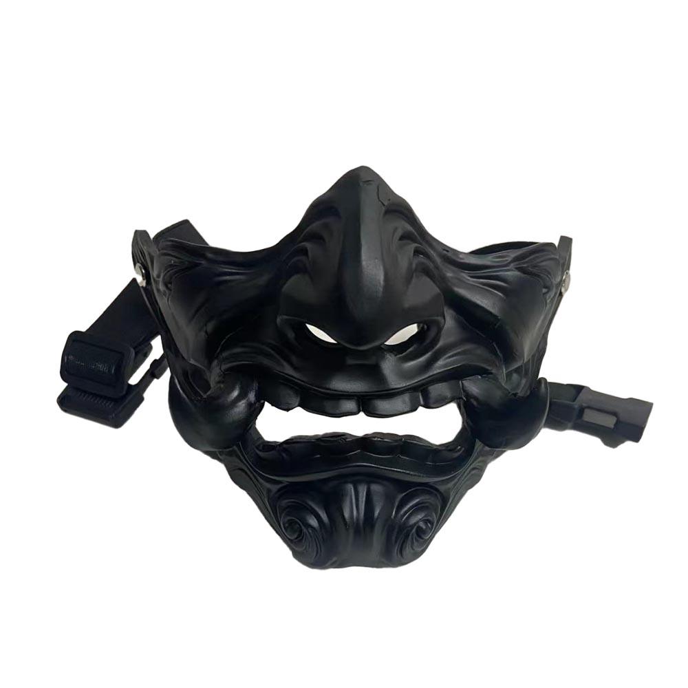 Japanese Prajna Ninja Mask Cosplay Demon Oni Samurai Kabuki Hannya Half Face Resin Mask Halloween Carnival Party Costume Props