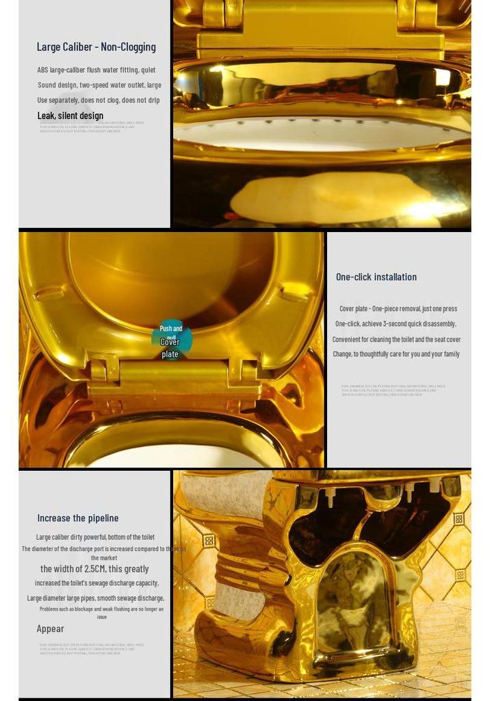 European Palace Gold-Plated Embossed Retro Toilet in Golden Color