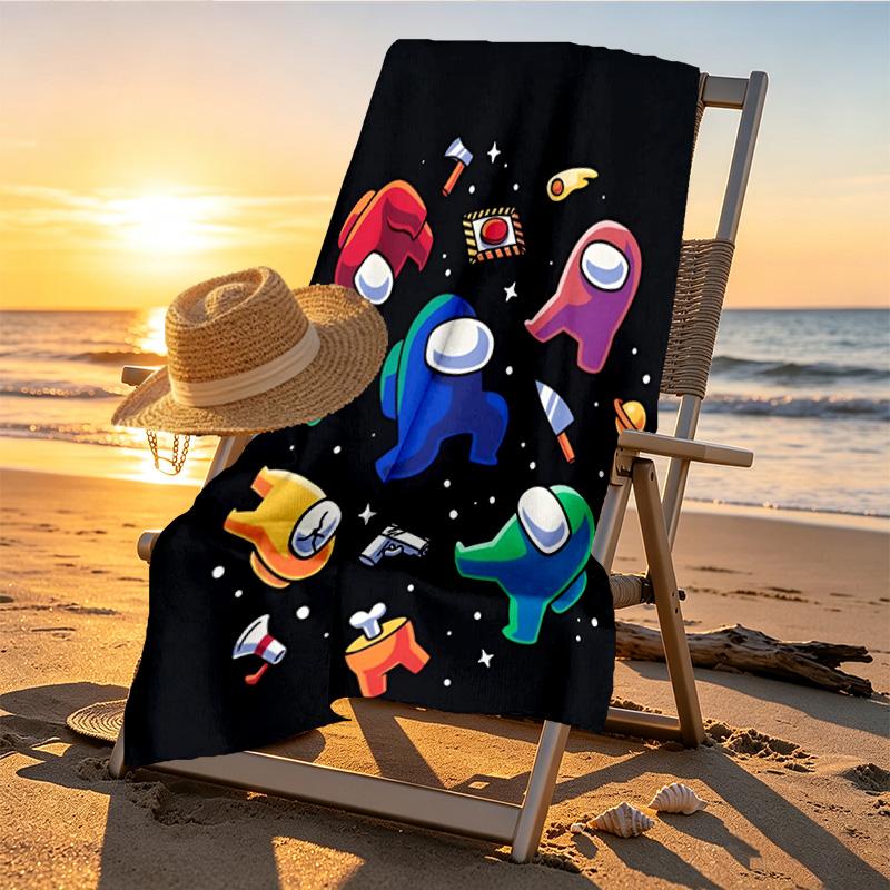 Among Us Print Beach Towel Design, Soft, Lightweight. for Home Bathroom, Spa, Pool, Yoga, Surfing, Camping, Gift for Family, Friend
