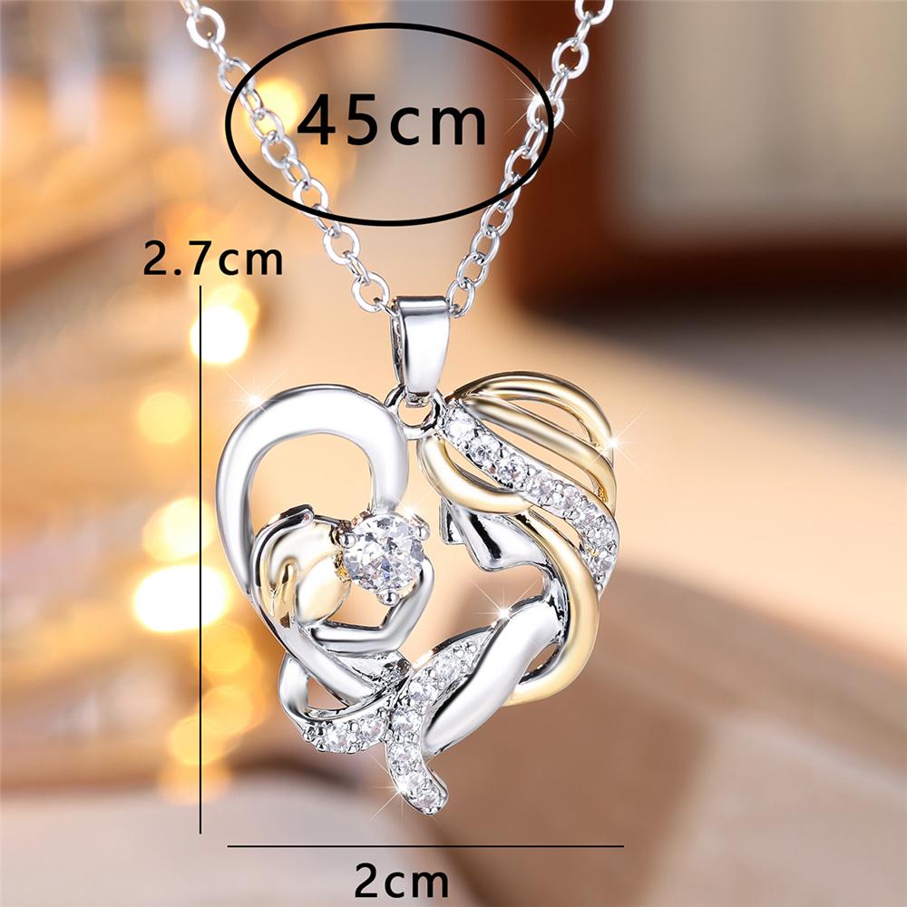Female White Crystal Zircon Love Heart Pendant Necklace Vintage Silver Color Wedding Jewelry For Women