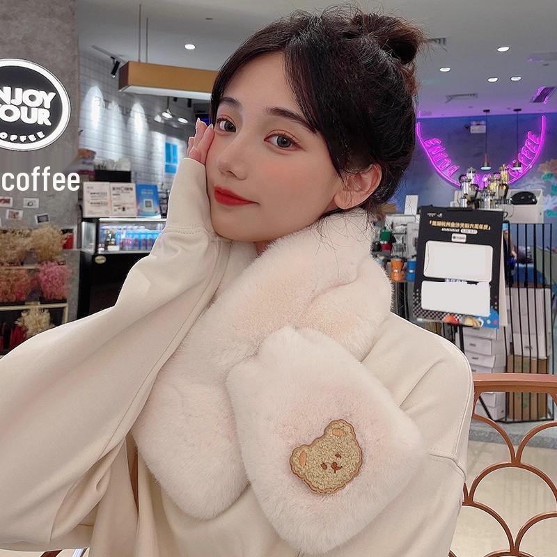 Niedlicher kleiner Bärenschal im koreanischen Stil aus Kunstkaninchenfell - Warm, kuschelig und kältebeständig
