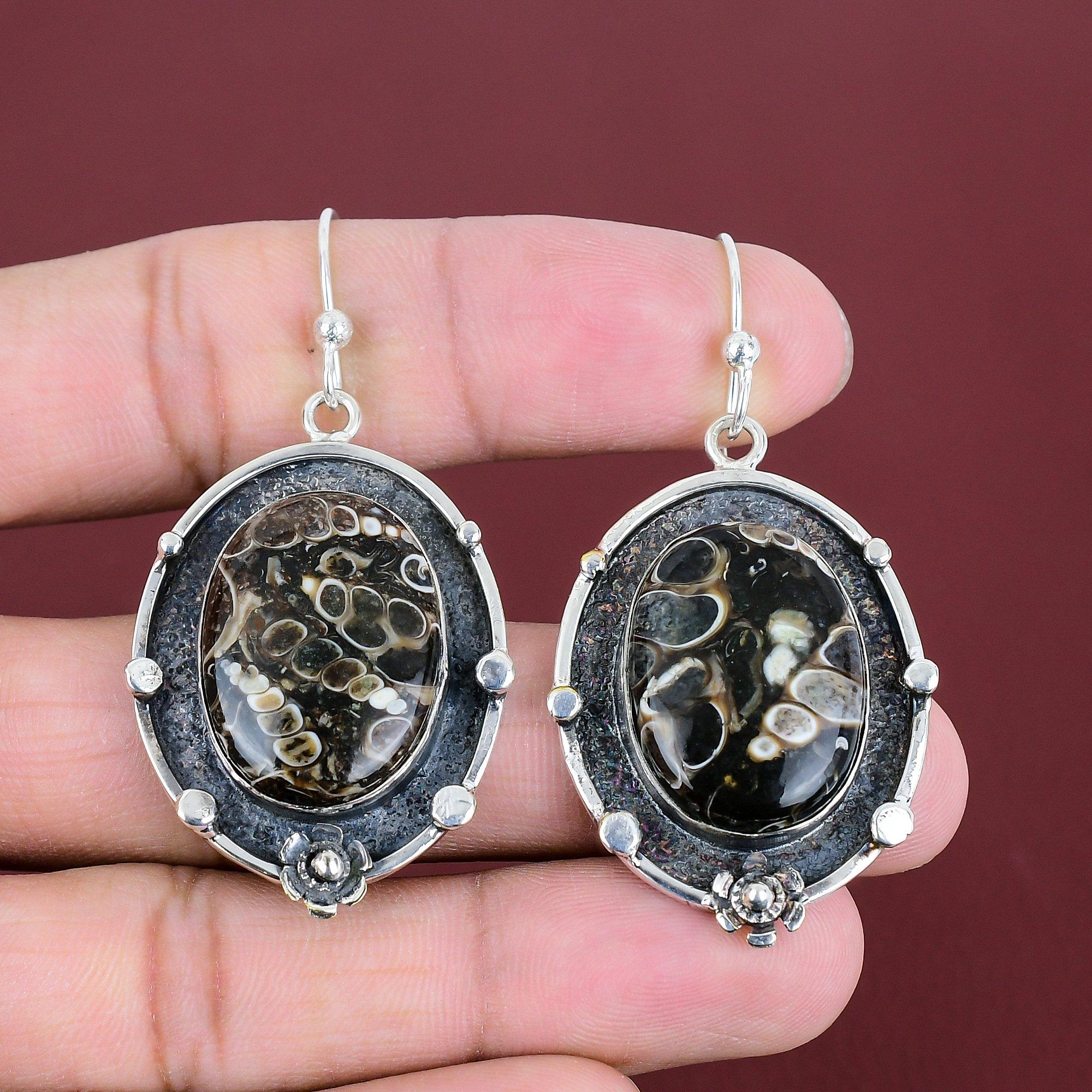 Turritella Agate Earring Awesome Gemstone Earrings 925 Sterling Silver Earring Turritella Agate Jewelry Anniversary Gifts Handmade Earrings