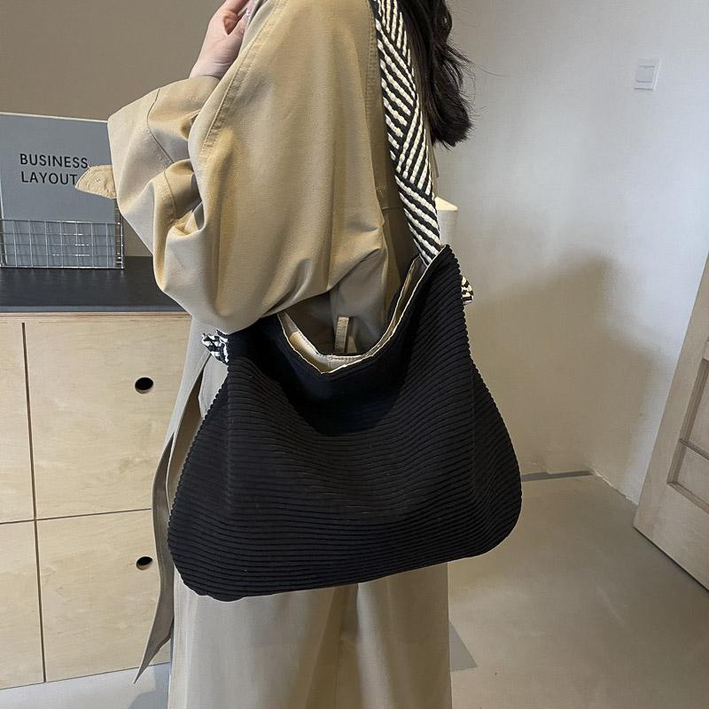 Women's Bag Lightweight Corduroy Shoulder Bag Large Capacity Tote Bag Student Class Crossbody Bag