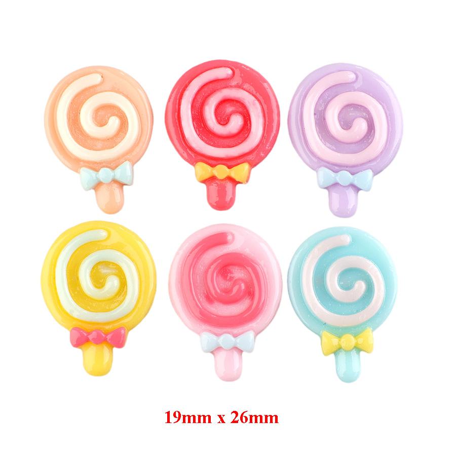 100pcs/bag Mix Colors Flatback Swirl Heart Lollipop Resin Cabochon Diy Accessories