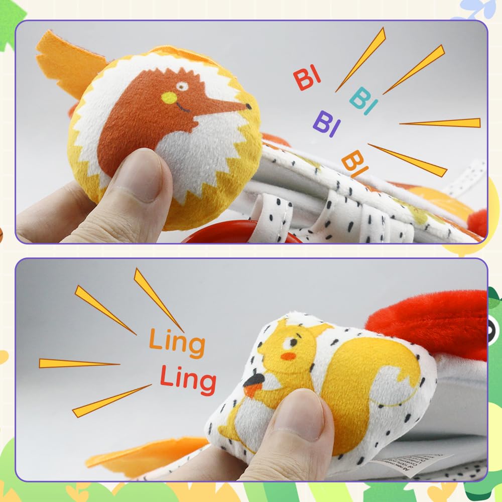 Caterbee Stroller Car Activity Animal for Baby Visual Development Toy & Mirror, Design, 0-36 Months, (Fox)