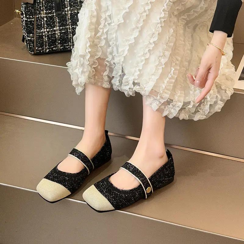 Fashion Ladies Footwear Mary Jane Low Heel Elegant Gothic Square Toe Chic Point on Sale Cheap Clearance Non Slip Shoe Women's Flat Shoes