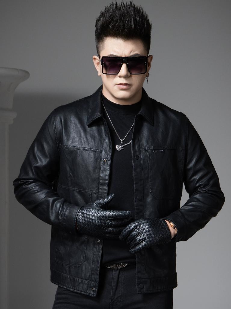European Trendy Brand Lapel Leather Jacket for Men, 2025 Autumn New Style, Cool Biker Jacket with a High-End Feel