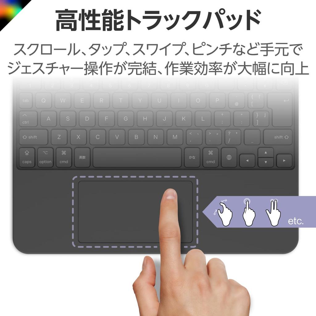 Elecom Keyboard Touch Book for iPadPro M4 2024 Model with Japanese Angle Black Case-integrated 11-inch Trackpad, Layout, Detachable, 3-level