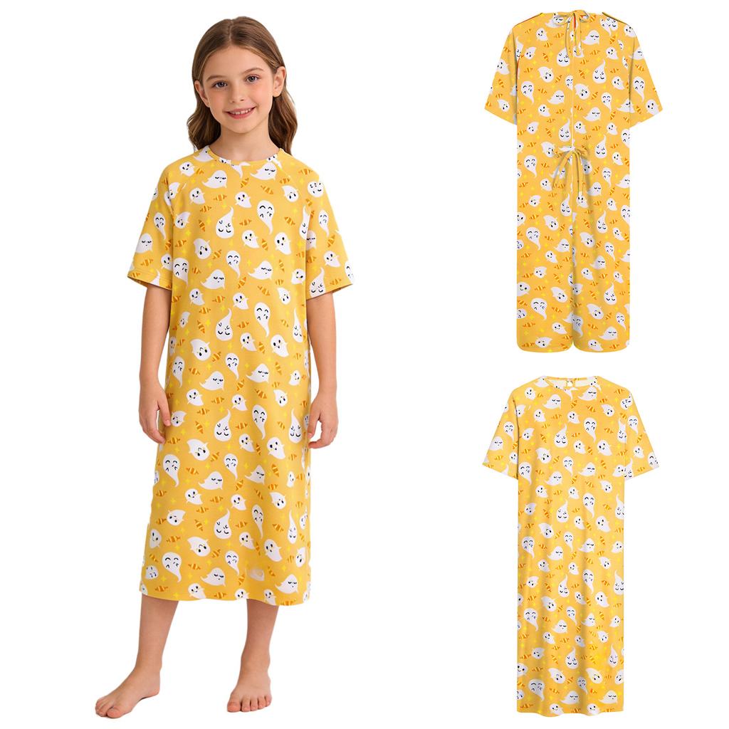 Meisjes Pediatrische Patiënt Gown Drukknop Korte Mouw Opening aan de Achterkant Zelf Vast te Knopen Schattig Geprint Ziekenhuis Kleding voor Kinderen