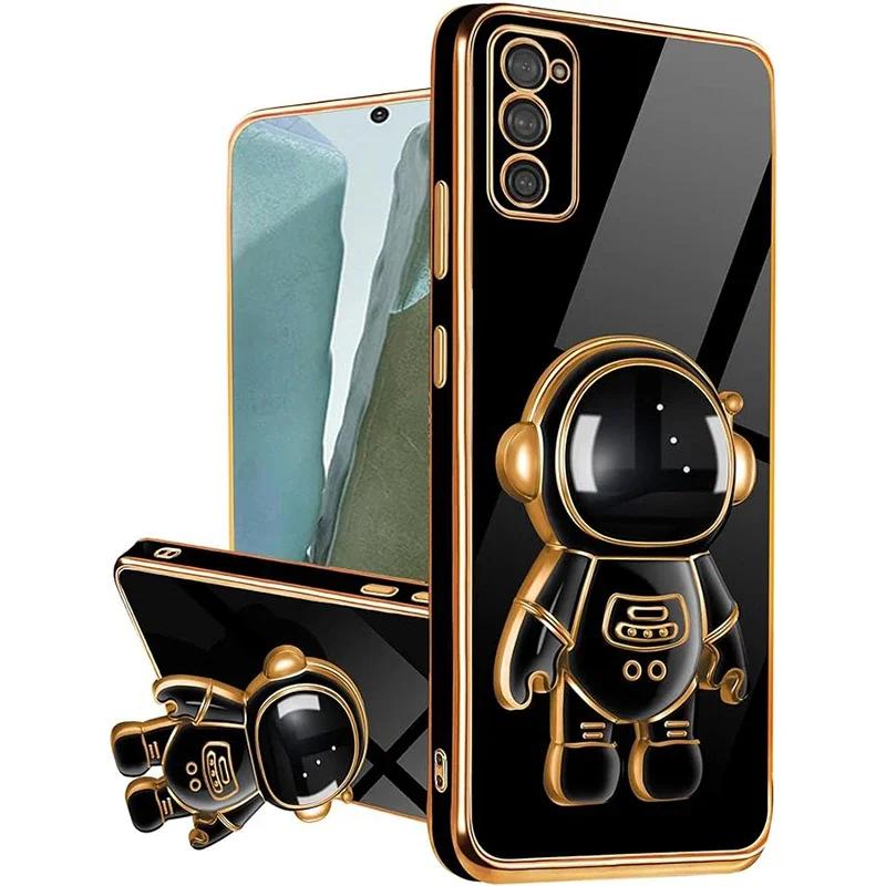 For Reno 12 Pro 13F Plating Astronaut Ring Stand Holder Case For OPPO A60 A79 A98 Realme C67 C65 Soft Silicone Shockproof Cover