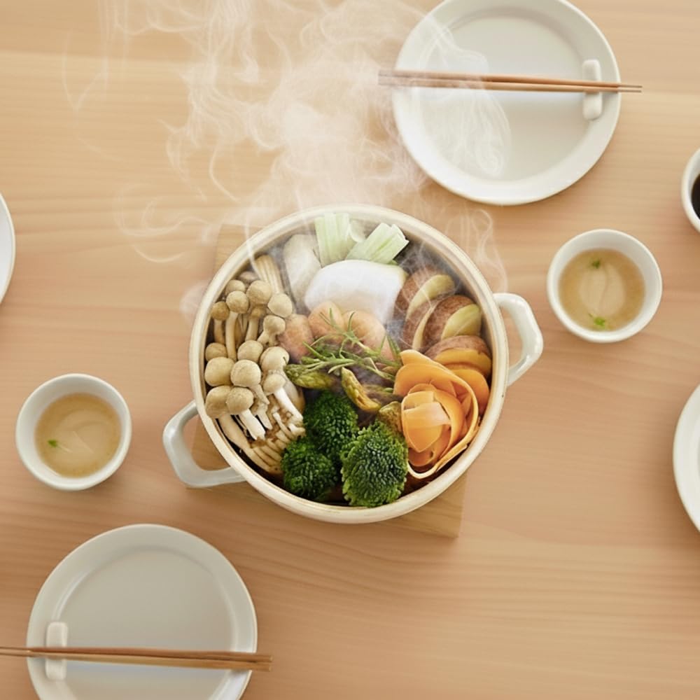 Fuji Enamel Pot, 18cm, with Steamer, Greige, AMZ-SER18.GG