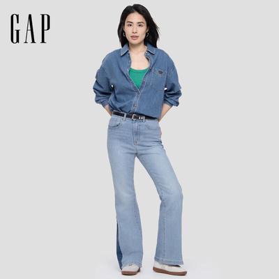 Women's 2025 Autumn Micro-Stretch Mid-Waist Color-Block Flare Jeans