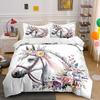 White Horse with Floral Wreath Illustration Bedding Set for Kids Luxury Gift 3pcs Digital Print Comforter Set Soft Comfortable