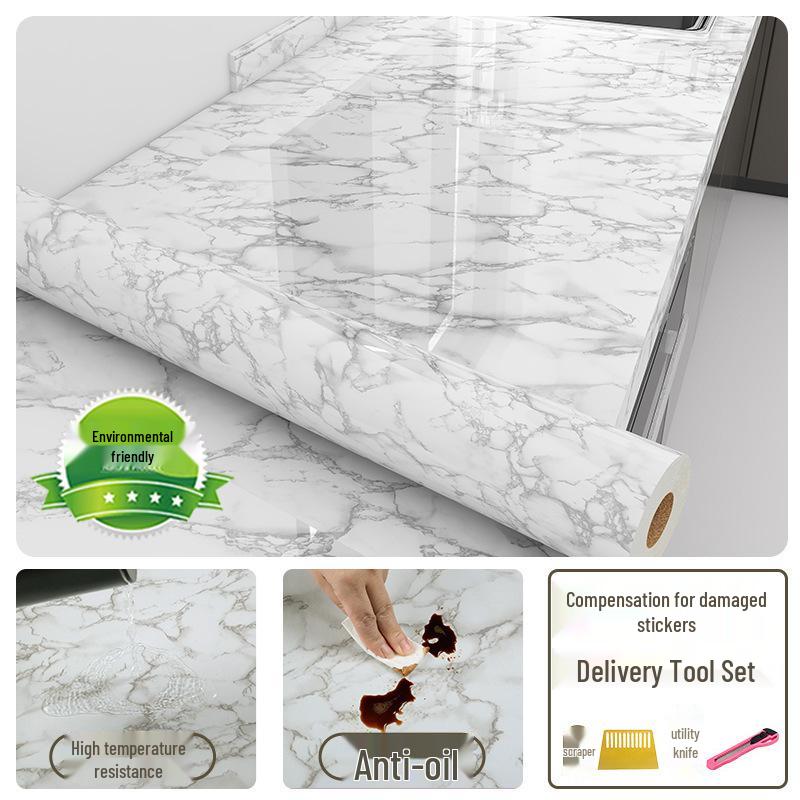 Film Autoadeziv pentru Blat de Bucătărie din Marmură Rezistent la Ulei, cu Spate din Folie de Aluminiu și Rezistență la Temperaturi Înalte