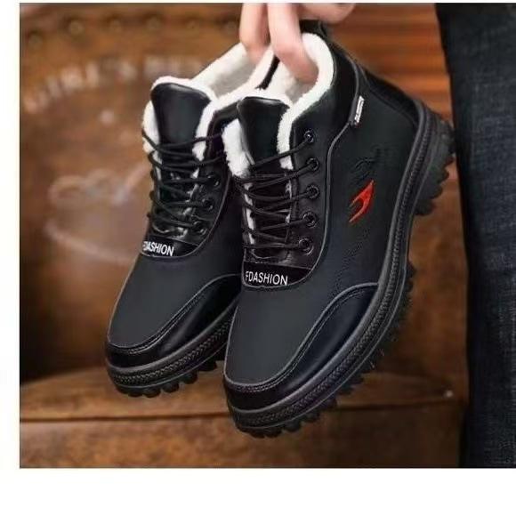 Herren Dick Gefütterte Fleece Winter Schneestiefel Kälteresistent Weiche Sohle Einfache Komfortschuhe für Ältere Lokales Lager