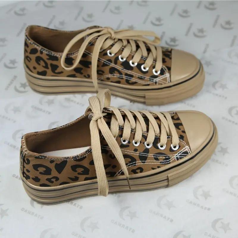 Fashion 2025 Original Leopard Print Women's Canvas Shoes Designer Luxury Vulcanized Shoe Y2k Cheap High Quality Ladies Footwear